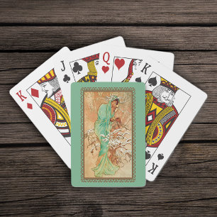 Baraja De Cartas Art Decó de la época Lady Green Golden Tree