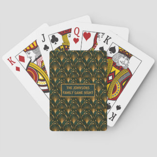 Baraja De Cartas Art Deco Esmeralda Verde Oro Personalizado Familia
