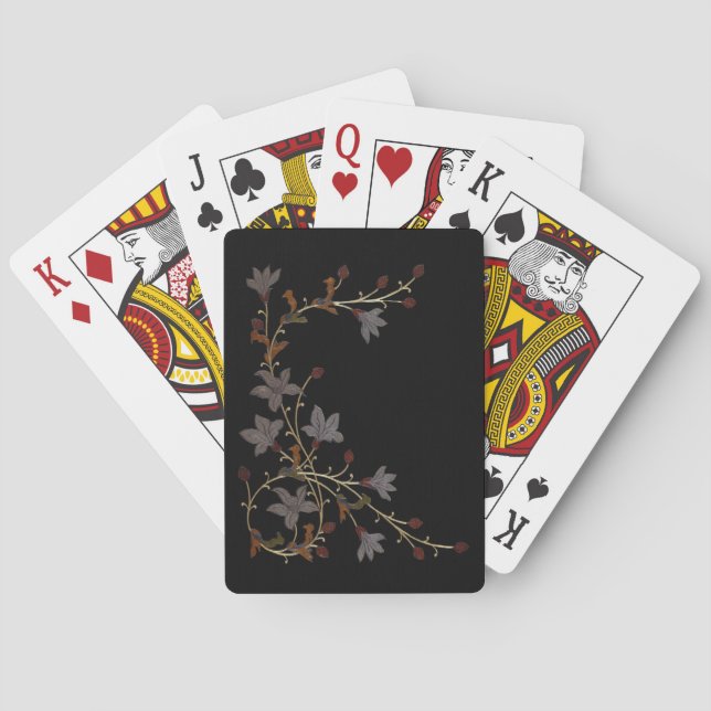 Baraja De Cartas Art Deco Flowers On Black (Reverso)