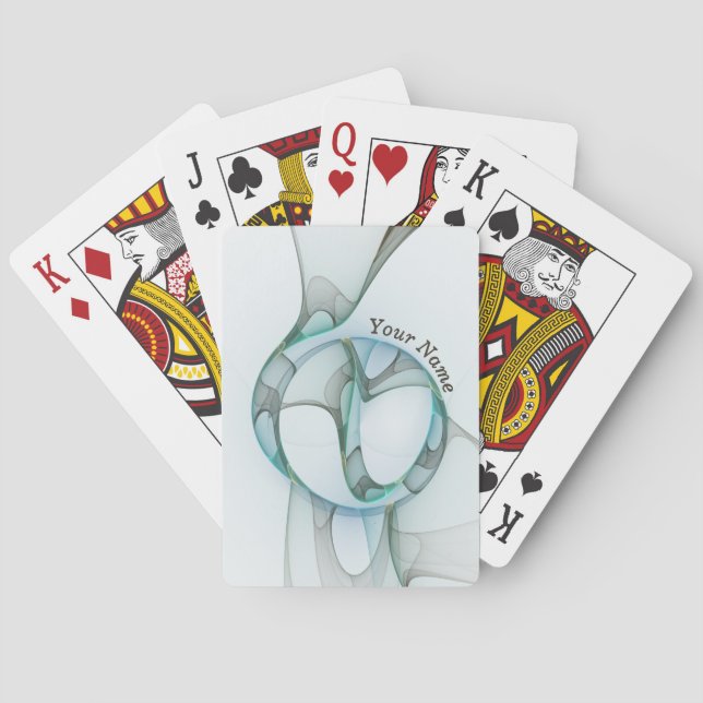 Baraja De Cartas Art Fractal Azul Turquesa Gris Abstrato Nombre (Reverso)