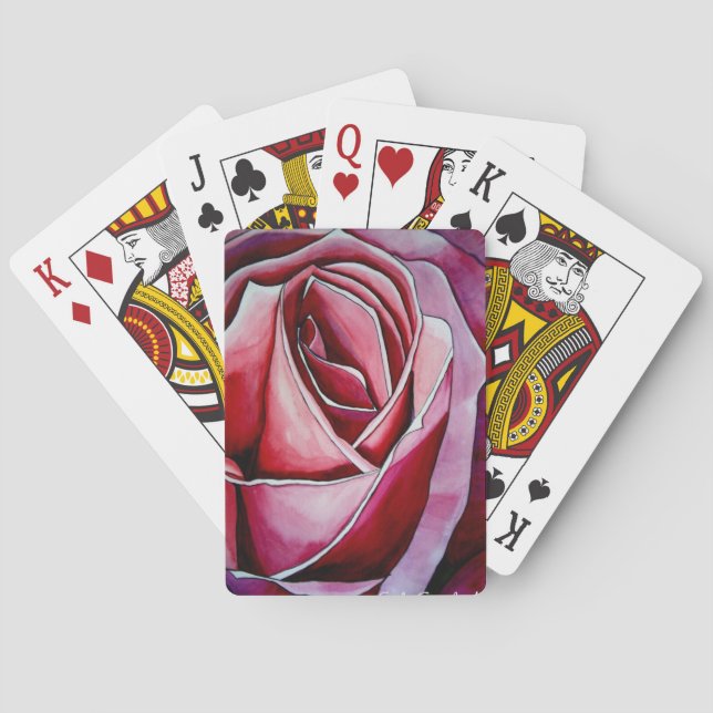 Baraja De Cartas Arte abstracto de acuarela de flor macro Rosa rosa (Reverso)