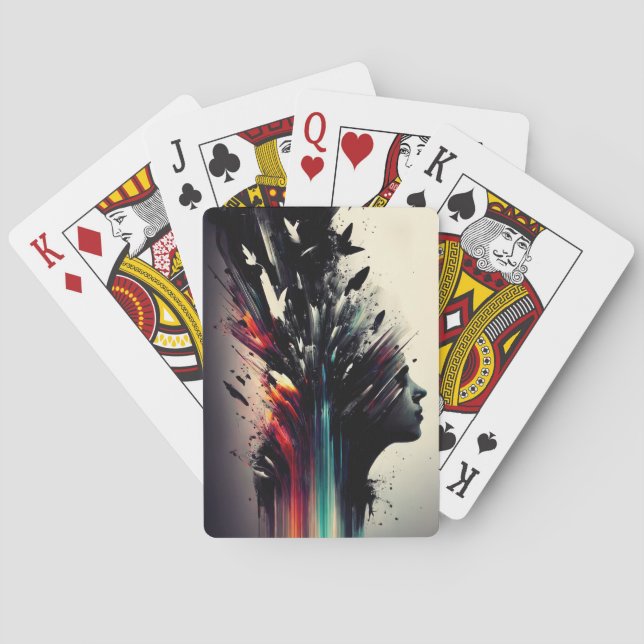 Baraja De Cartas Arte abstracto de Boho con cara chica (Reverso)