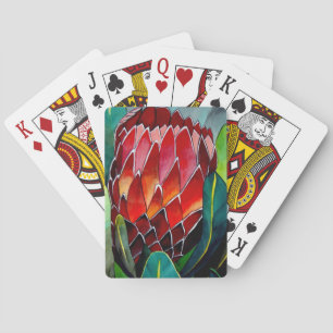 Baraja De Cartas Arte acuarela original de la flor Protea Roja