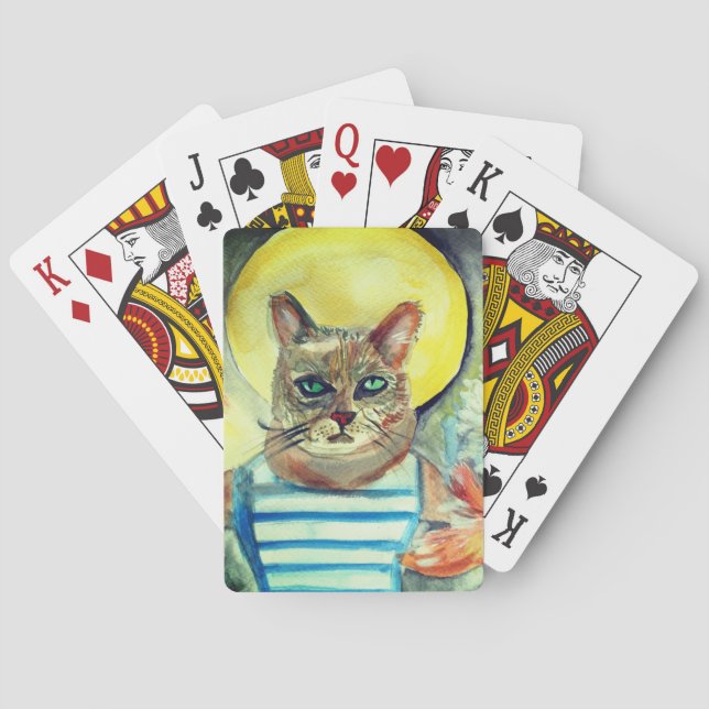 Baraja De Cartas Arte acuático de gato (Reverso)