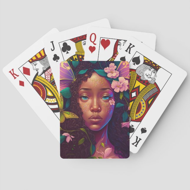 Baraja De Cartas Arte afroamericano de fantasía de hadas negras (Reverso)