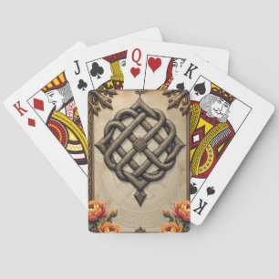 Baraja De Cartas Arte celta y esplendor floral en tonos cálidos.