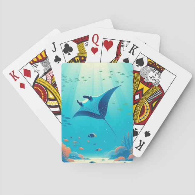 Baraja De Cartas Arte costero clásico de manta raya (Reverso)