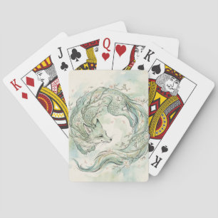 Baraja De Cartas Arte de Acuarela del Dragón Zorro Místico (1)