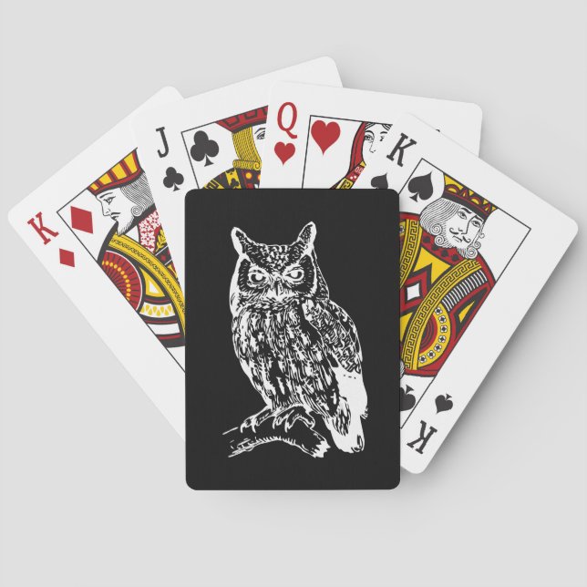 Baraja De Cartas Arte de búho blanco y negro (Reverso)