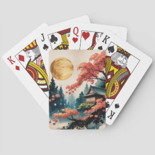 Baraja De Cartas Arte de Cabaña Iluminada por la Luna en Bosque Jap