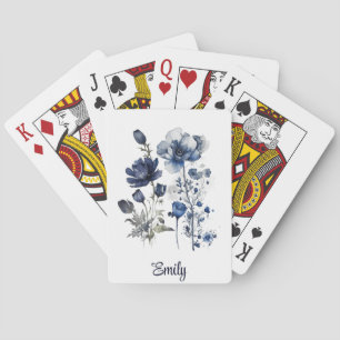 Baraja De Cartas Arte de estilo Delft azul y blanco con flores silv