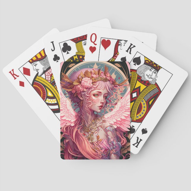 Baraja De Cartas Arte de fantasía de Angel Fairy Rosa (Reverso)