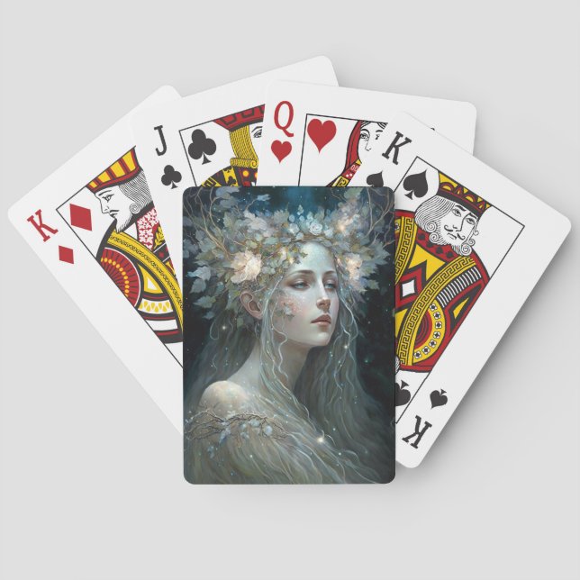 Baraja De Cartas Arte de fantasía de la diosa plateada (Reverso)