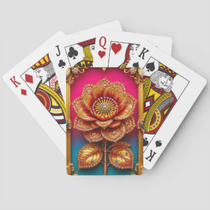 Baraja De Cartas Arte de Flor Dorada Intrincada