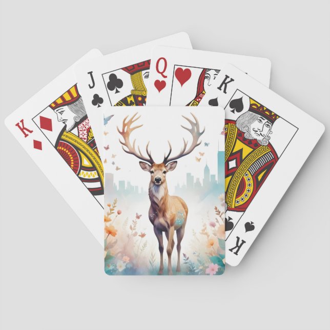 Baraja De Cartas Arte de Flores de Bosques de Bosques de Animales d (Reverso)