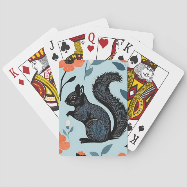 Baraja De Cartas Arte de flores de primavera de ardilla (Reverso)