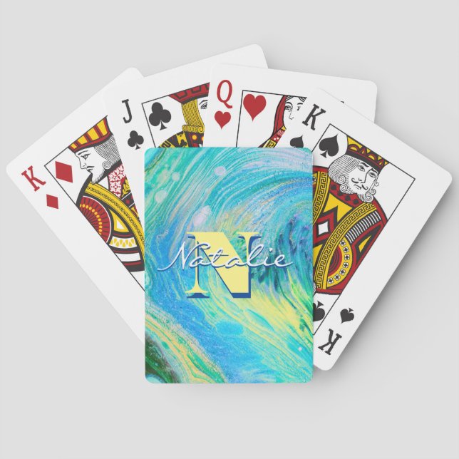 Baraja De Cartas Arte de flujo acrílico azul Aqua (Reverso)