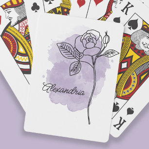 Baraja De Cartas Arte de línea Flor Rosa Púrpura Acuarela Nombre