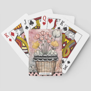 Baraja De Cartas Arte de lunares de acuarela floral vintage (7)