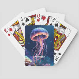 Baraja De Cartas Arte de medusas, nombre con letra cursiva blanca