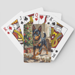 Baraja De Cartas Arte de Navidad de Australian Kelpie Pastoreando