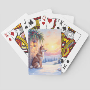 Baraja De Cartas Arte de Navidad de piedra del desierto del perro d