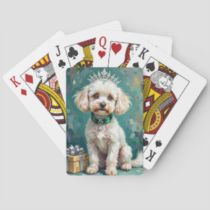 Baraja De Cartas Arte de Navidad de Princesa Caniche Blanca Glamuro