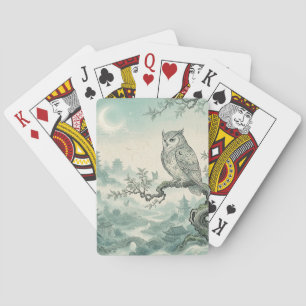 Baraja De Cartas Arte de paisaje lunar de búho místico