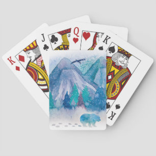 Baraja De Cartas Arte de paisaje montañoso invernal con acuarela az