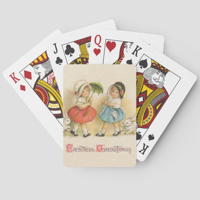 Baraja De Cartas Arte de Pascua Antiguo Conejo Infantil (Reverso)