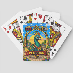Baraja De Cartas Arte de Pixel de 8 Bits Retro de Pavo Real
