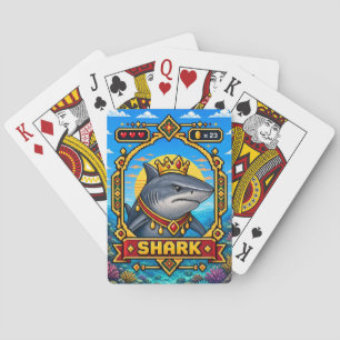 Baraja De Cartas Arte de Pixel de Tiburón Retro de 8 Bits