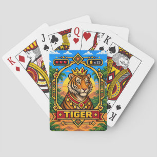 Baraja De Cartas Arte de Pixel de Tigre Retro de 8 Bits
