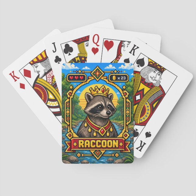 Baraja De Cartas Arte de píxeles retro de mapache 8 bits (Reverso)