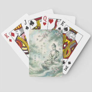 Baraja De Cartas Arte de tinta de bambú del Buda meditando