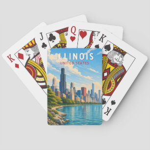 Baraja De Cartas Arte de viaje vintage de ilustración de Illinois