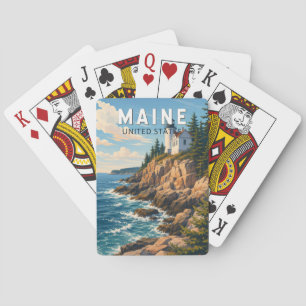Baraja De Cartas Arte de viaje vintage de ilustración de Maine