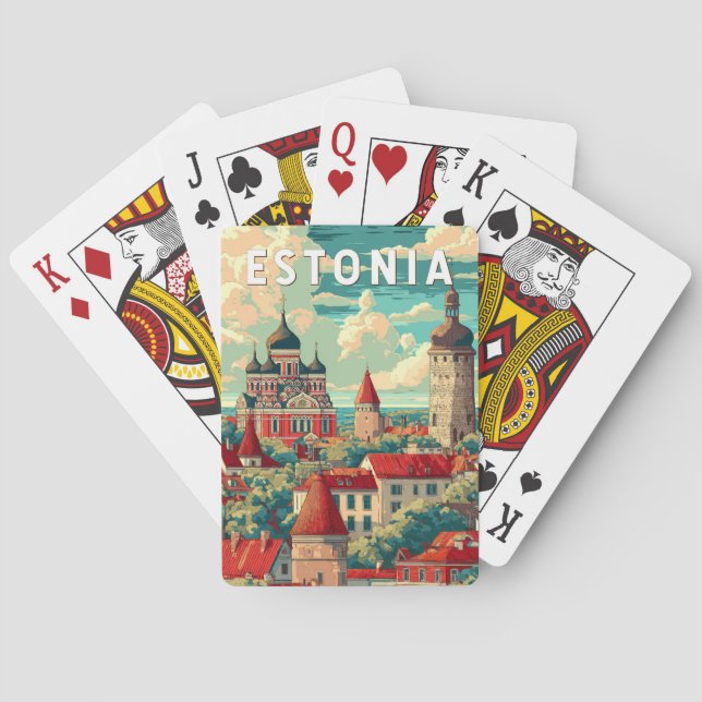Baraja De Cartas Arte de viajes de Ilustracion de Estonia (Reverso)