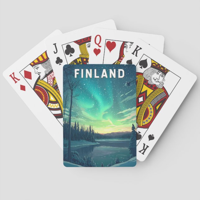 Baraja De Cartas Arte de viajes en Ilustracion de Finlandia (Reverso)