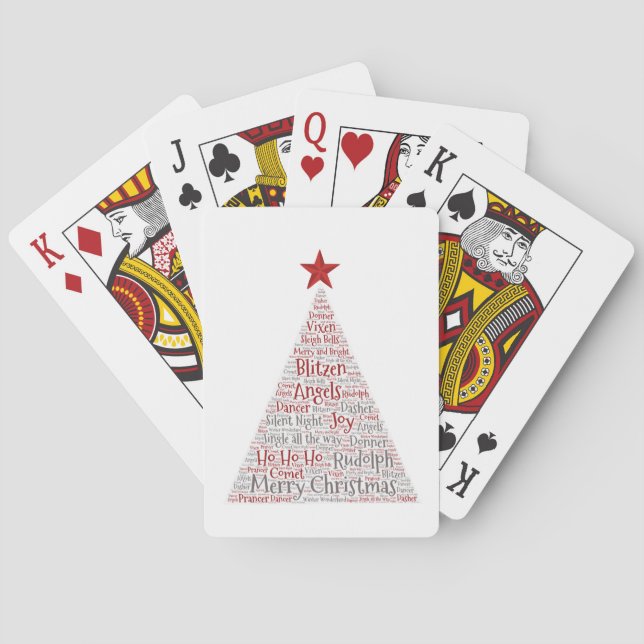 Baraja De Cartas Arte de Word en árbol de Navidad con estrella roja (Reverso)