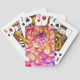 Baraja De Cartas Arte delicado al acuarela de flor de Dalia rosa