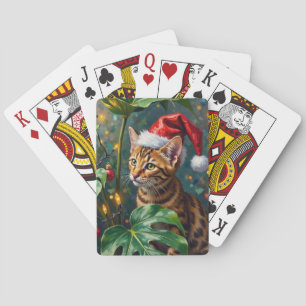Baraja De Cartas Arte exótico de juego navideño de gato bengalí en 