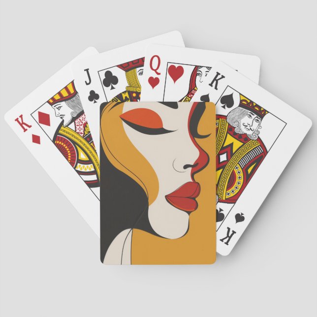 Baraja De Cartas Arte facial de mujer abstracta (Reverso)