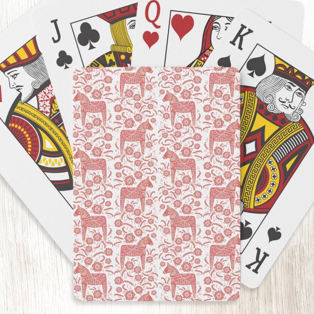 Baraja De Cartas Arte folclórico rojo y blanco de Dala sueco (Swedish Dala horse red and white pattern art playing cards)