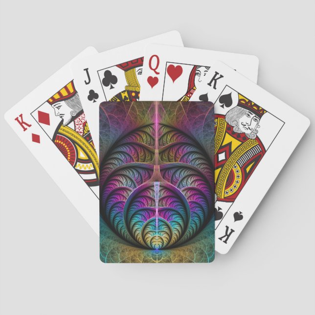 Baraja De Cartas Arte fractal colorido con estampado trippy (Reverso)