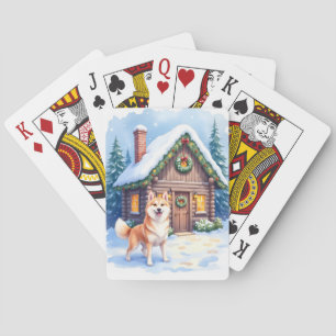 Baraja De Cartas Arte Navideño de Cabaña Rústica Chinook