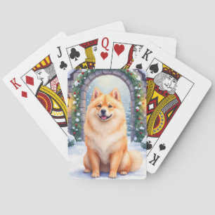 Baraja De Cartas Arte Navideño Patio de Piedra Nevado Chow Chow
