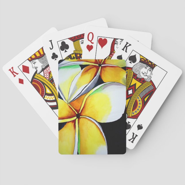 Baraja De Cartas Arte original de flor frangipano amarillo tropical (Reverso)