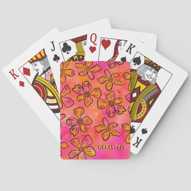 Baraja De Cartas Arte Pop Floral Rosa Personalizado (Reverso)