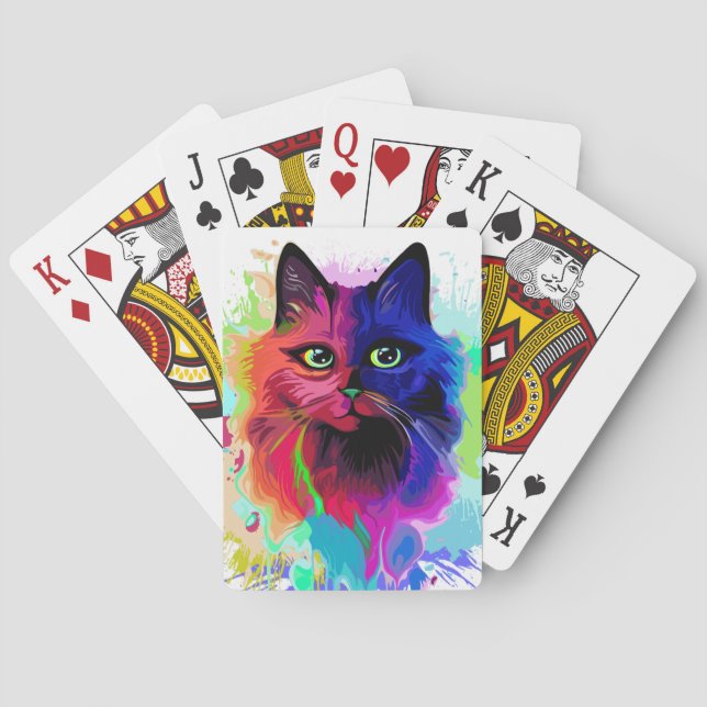 Baraja De Cartas Arte pop psicodélico para gatos (Reverso)
